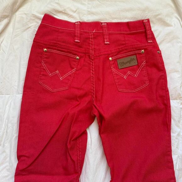 Vintage 70s flared leg jeans sz 14 red wrangler retro boho contrast stitching - Picture 2 of 8